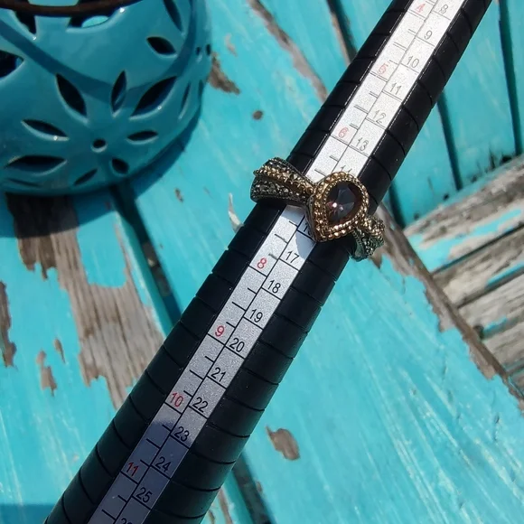 Judith Jack Ring Marcasite Silver Gold with Gem Size 7